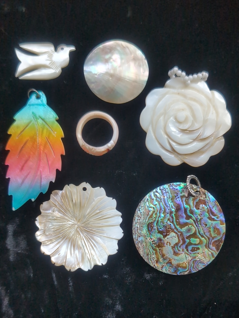 Mother-of-Pearl & Abalone Accent Pendant Set - White, Iridescent & Multicolor